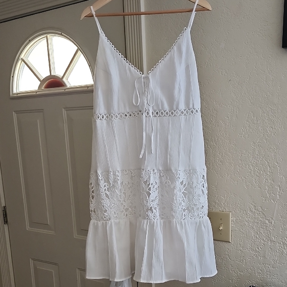Sheilay White Boho Lace Mini Dress - Tiered Ruffle Hem Sz XL Resort Wedding Beac